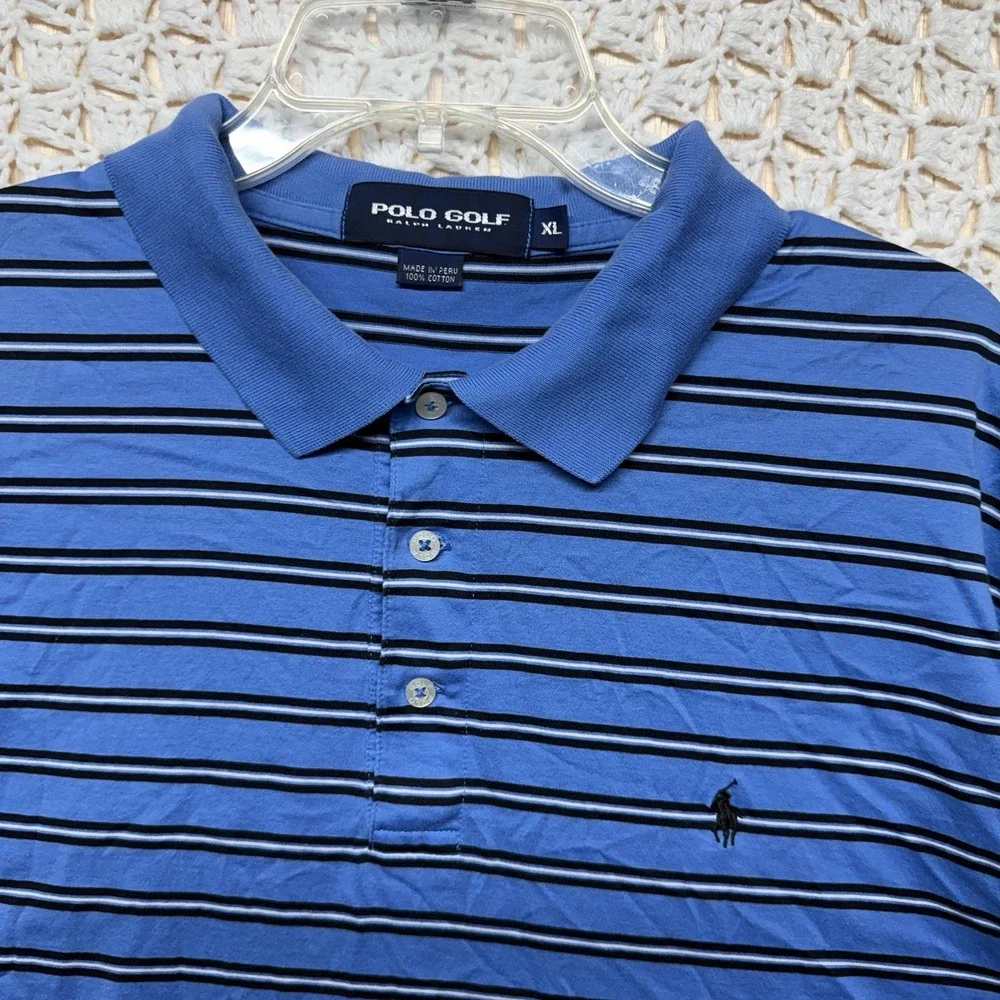 Polo Golf Ralph Lauren Shirt Men's XL Blue Striped 100% Cotton  Polo Shirt Vtg